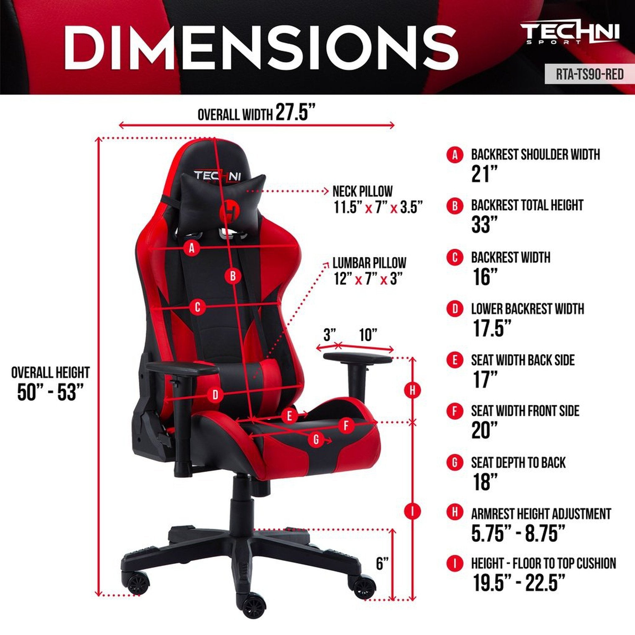 Techni Sport TS-90 Office-PC Gaming Chair, Red Techni Sport Gaming Chairs