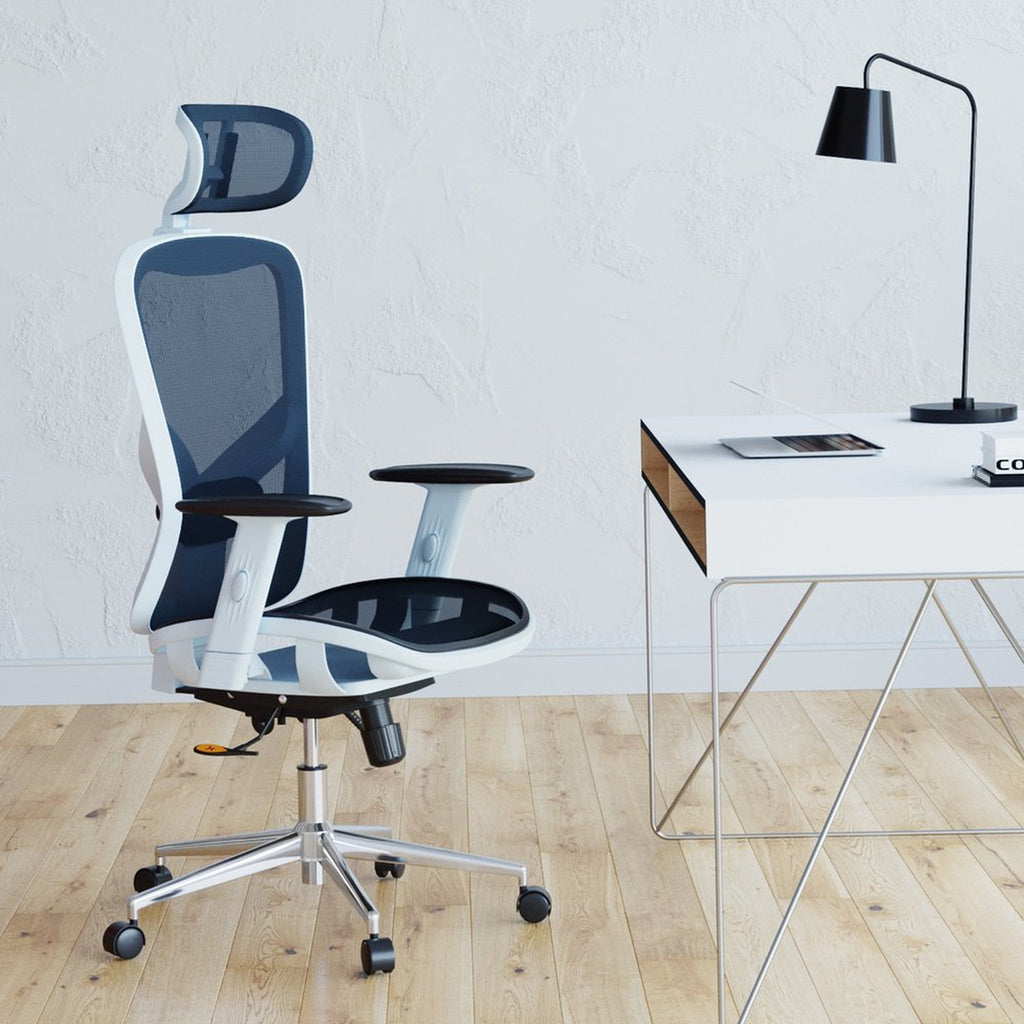 The Techni Mobili High Back Executive Mesh Office Chair with Arms, Headrest and Lumbar Support, Blue Techni Mobili Chairs